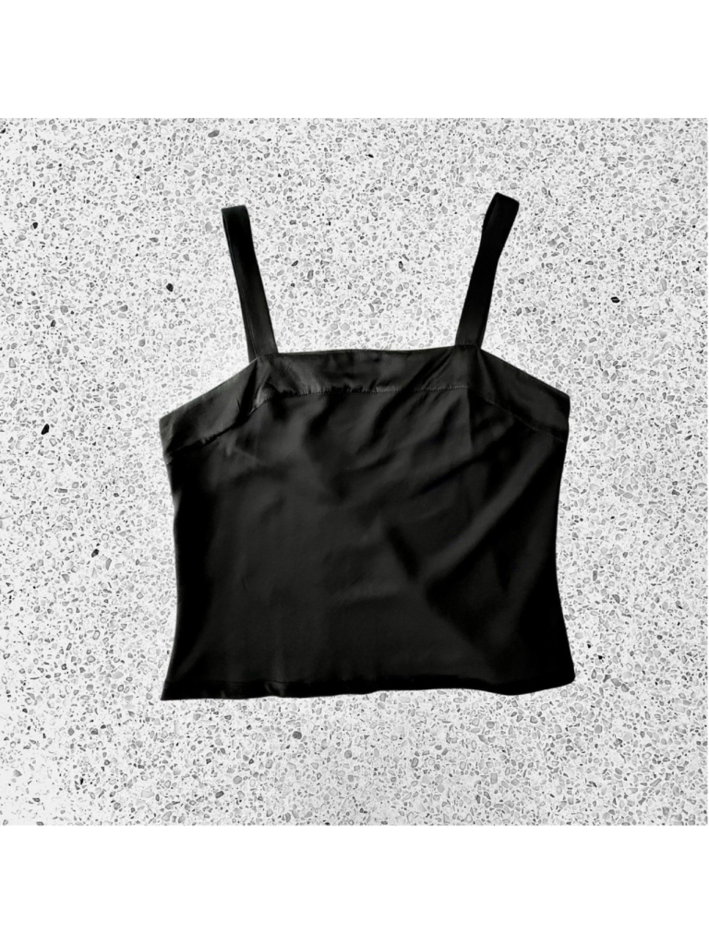 Vintage Victoria's Secret Silk Cami Top Black Medium Gold Label Y2K Square Neck